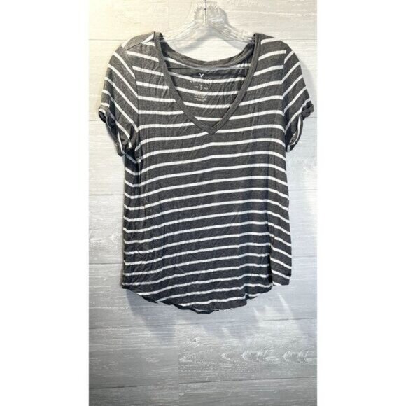 American Eagle Women's‎ Short Sleeve Casual Tee Striped Soft & Sexy V-Neck - Picture 3 of 5
